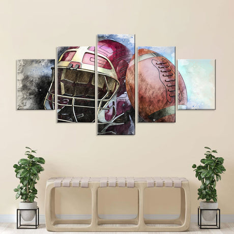 5-Piece American Football Helmet and Ball Canvas Wall Art