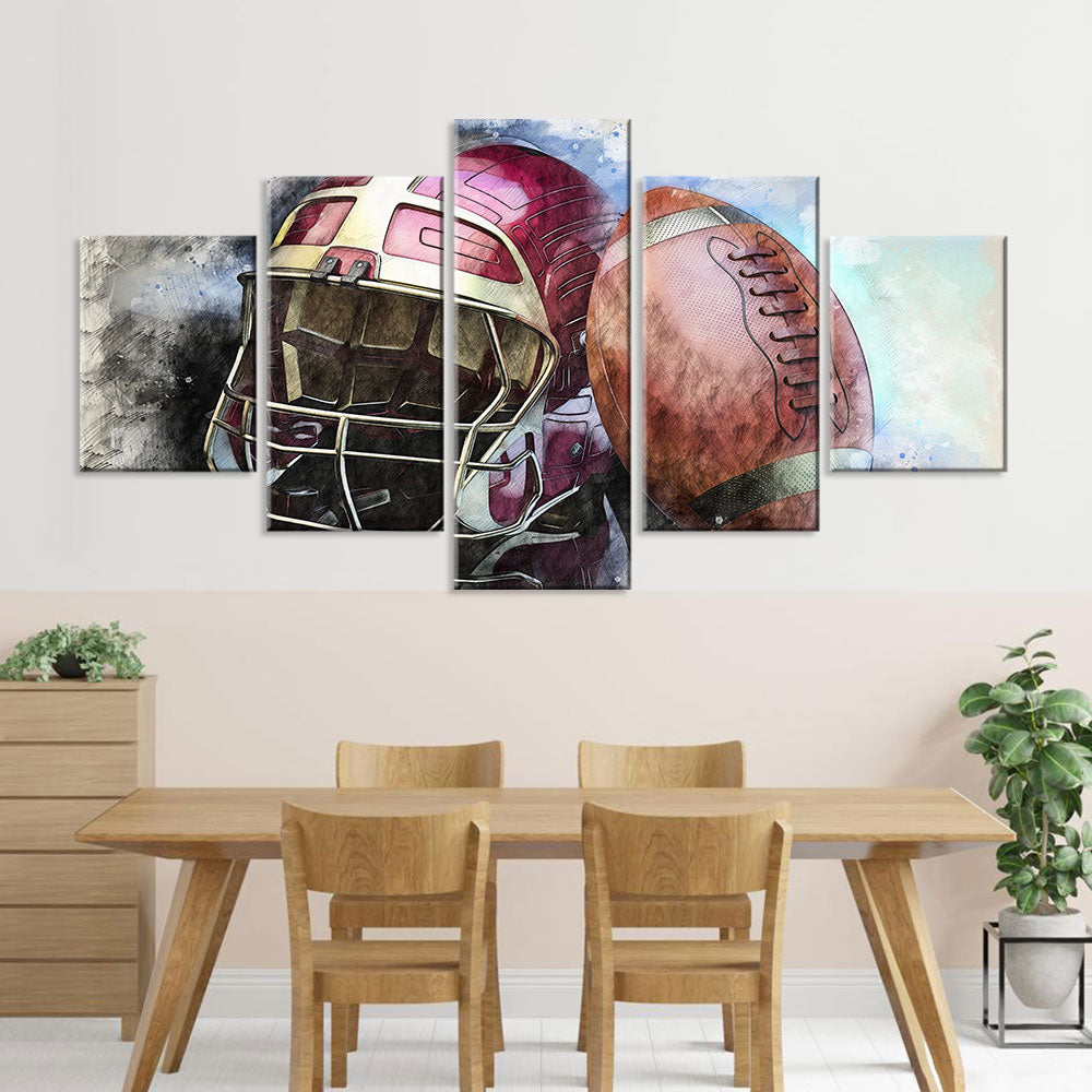 5-Piece American Football Helmet and Ball Canvas Wall Art