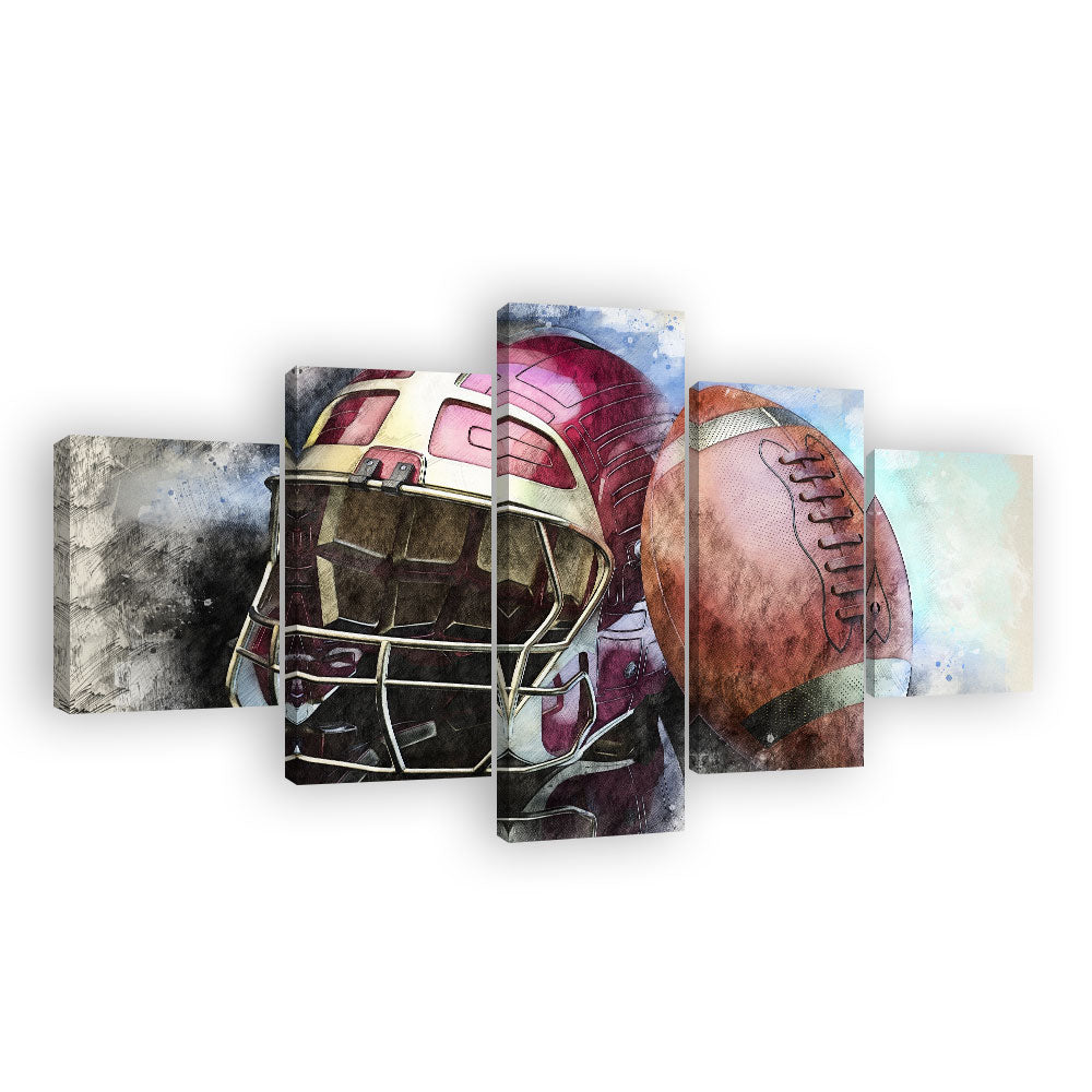 5-Piece American Football Helmet and Ball Canvas Wall Art