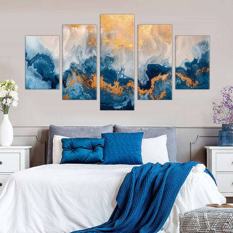 5-Piece Blue and Gold Marble Effect Canvas Wall Art