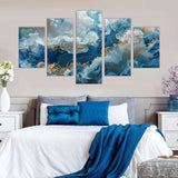 5-Piece Blue and Gold Abstract Canvas Wall Art