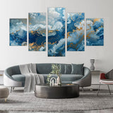 5-Piece Blue and Gold Abstract Canvas Wall Art