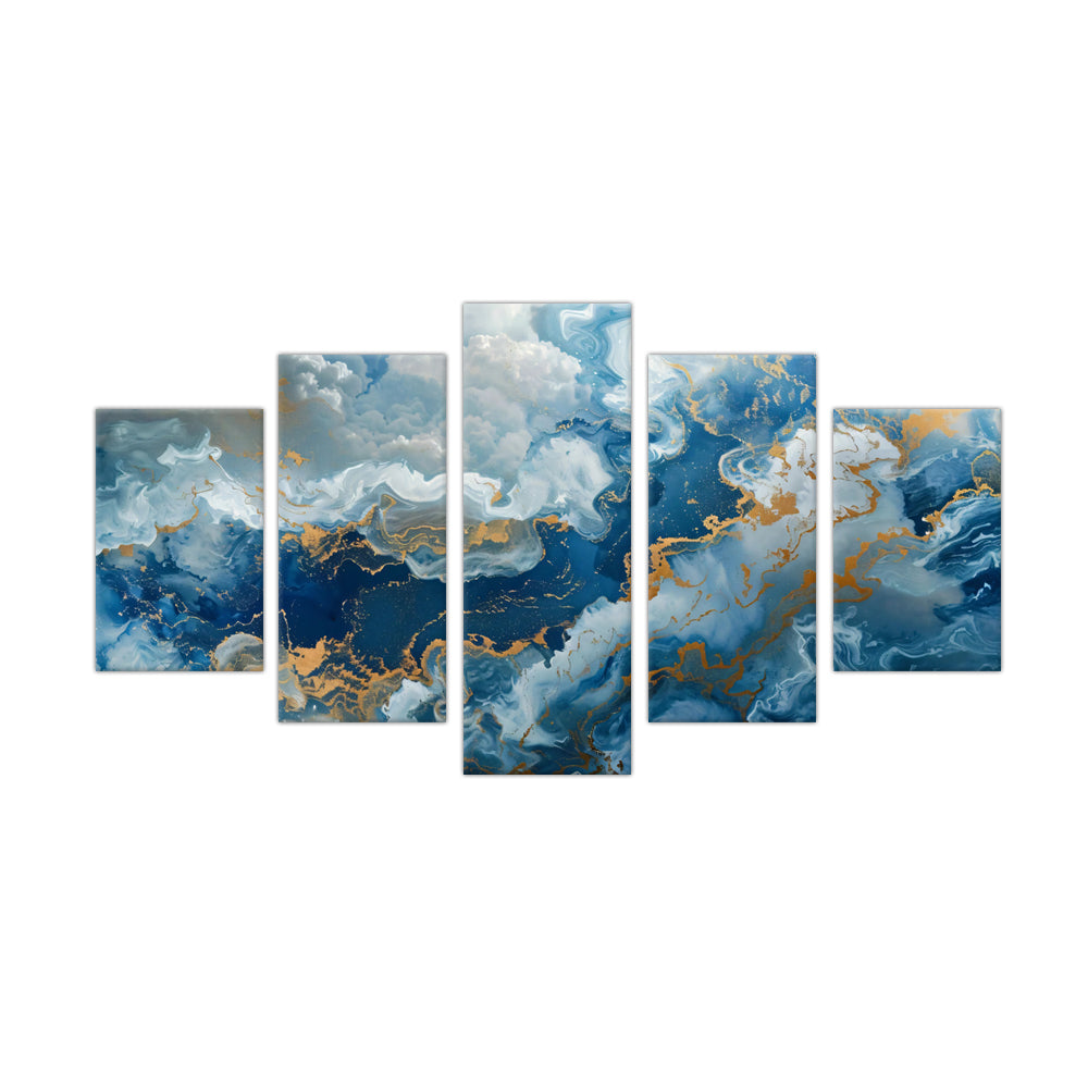 5-Piece Blue and Gold Abstract Canvas Wall Art