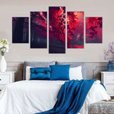 5-Piece Dark Forest with Red Leaves Canvas Wall Art