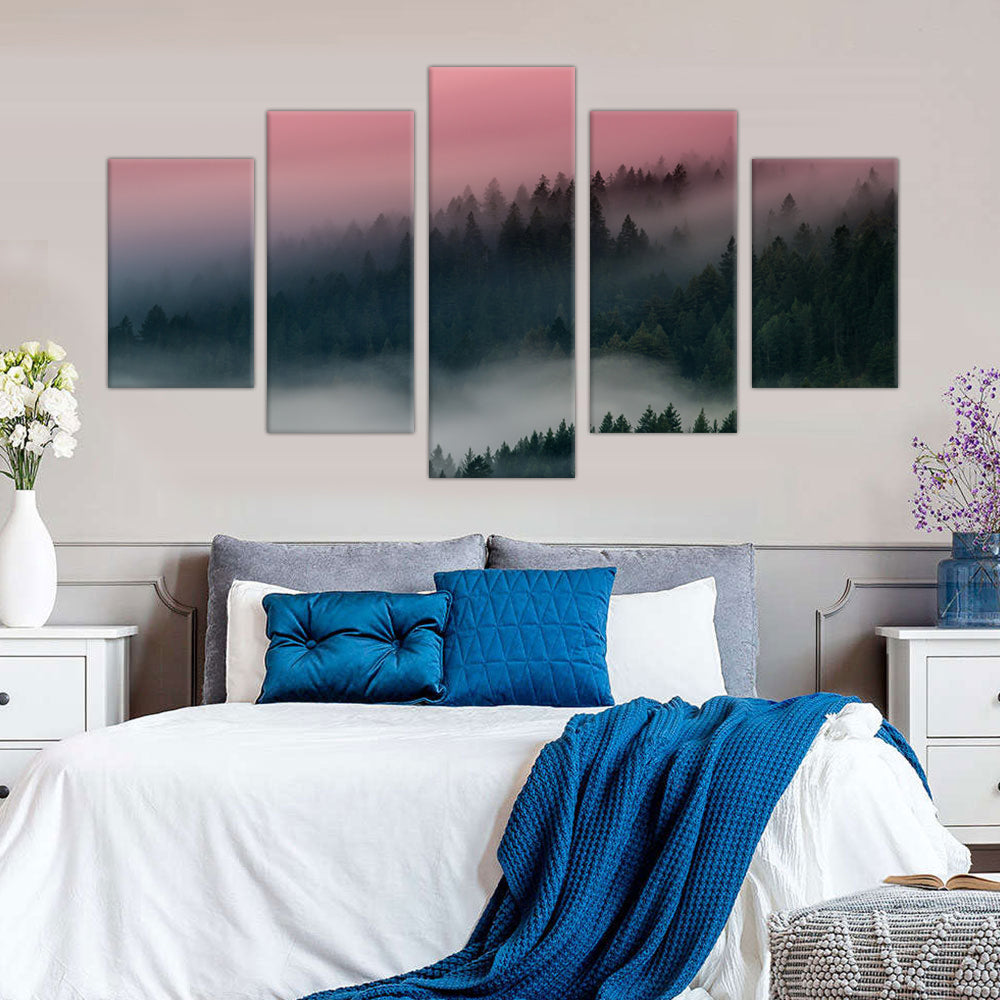 5-Piece Foggy Forest Canvas Wall Art