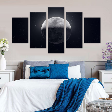 5-Piece Full Moon and Stars Canvas Wall Art