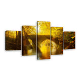 5-Piece Golden Forest Stone Bridge Canvas Wall Art