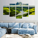 5-Piece Green Valley and River Canvas Wall Art