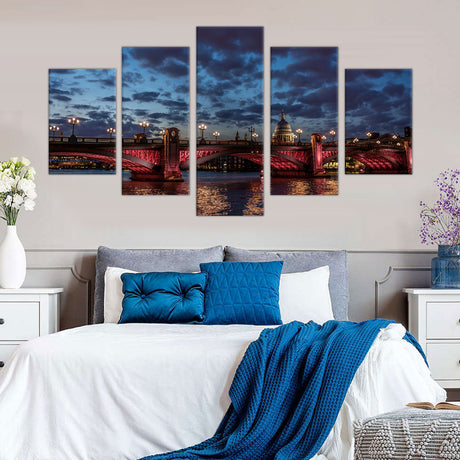 5-Piece London Bridge at Dusk Canvas Wall Art