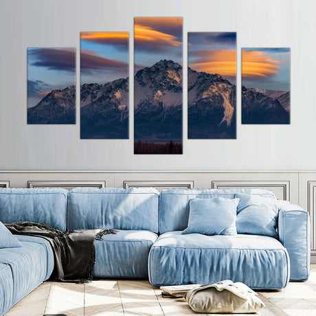 5-Piece Majestic Mountain Sunset Canvas Wall Art