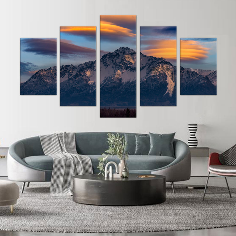 5-Piece Majestic Mountain Sunset Canvas Wall Art