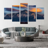 5-Piece Majestic Mountain Sunset Canvas Wall Art