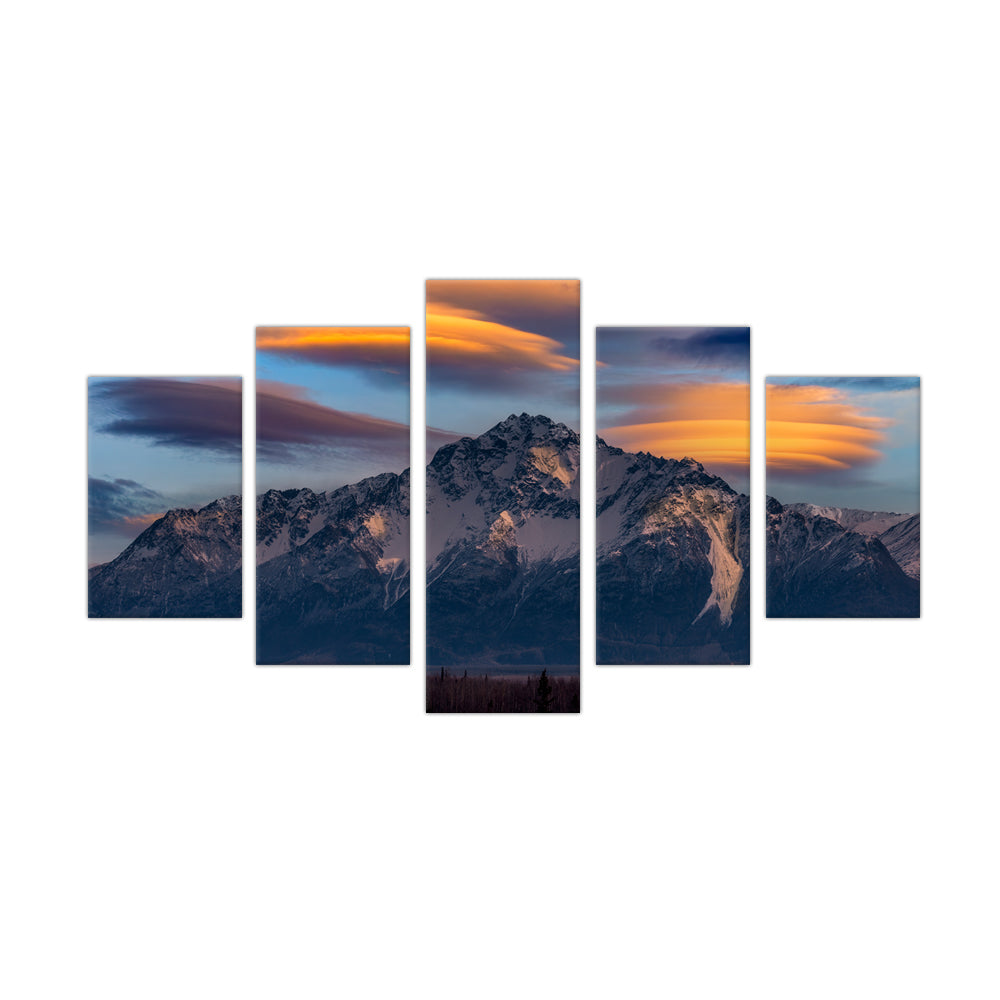 5-Piece Majestic Mountain Sunset Canvas Wall Art