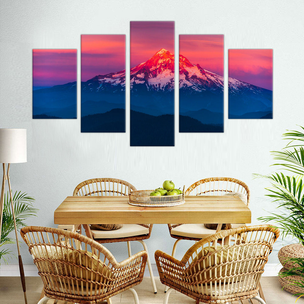 5-Piece Majestic Sunset Mountain Canvas Wall Art