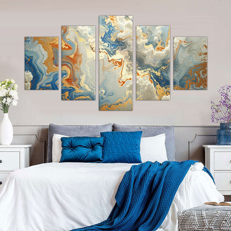 5-Piece Marble and Gold Abstract Canvas Wall Art