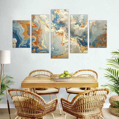 5-Piece Marble and Gold Abstract Canvas Wall Art