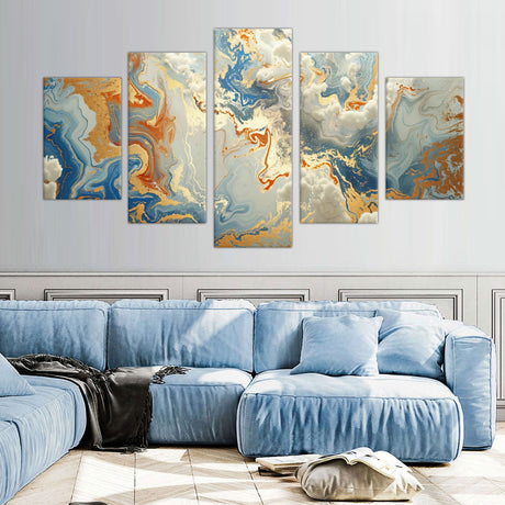 5-Piece Marble and Gold Abstract Canvas Wall Art