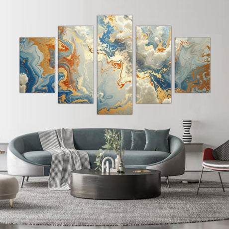 5-Piece Marble and Gold Abstract Canvas Wall Art