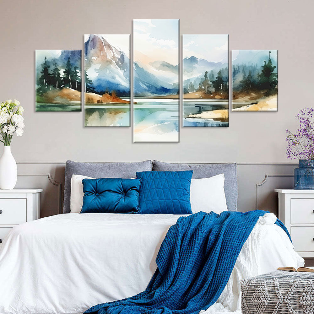 5-Piece Mountain Serenity Watercolor Canvas Wall Art