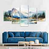 5-Piece Mountain Serenity Watercolor Canvas Wall Art