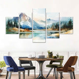 5-Piece Mountain Serenity Watercolor Canvas Wall Art