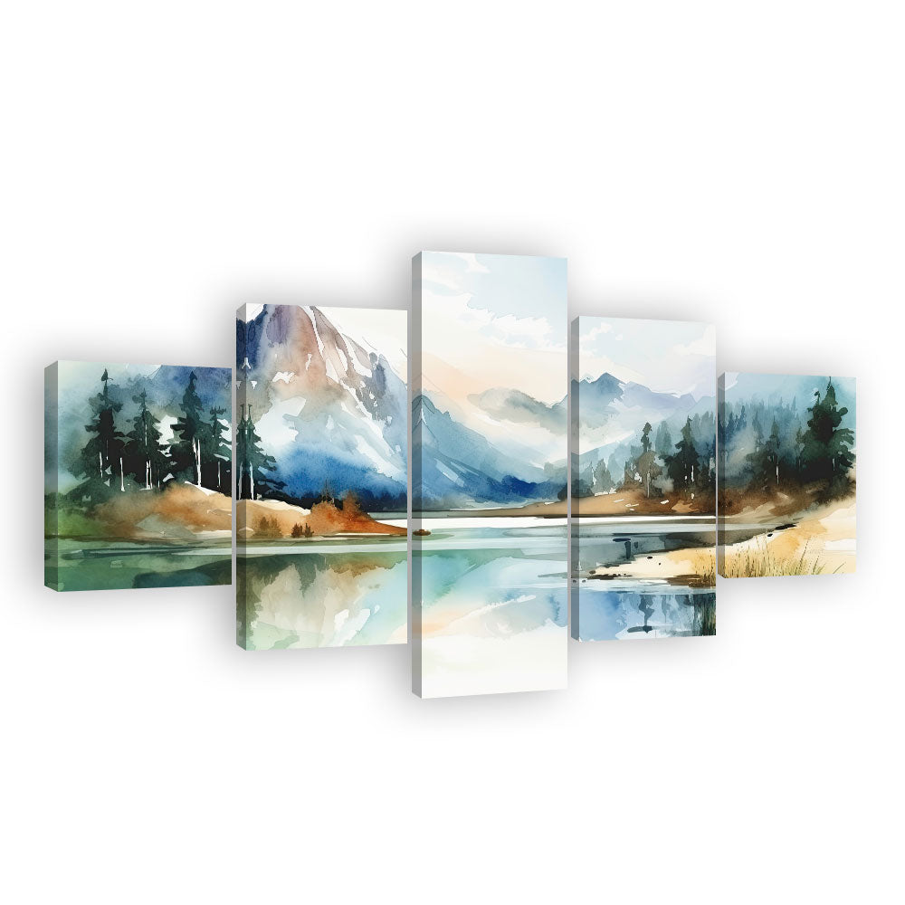 5-Piece Mountain Serenity Watercolor Canvas Wall Art