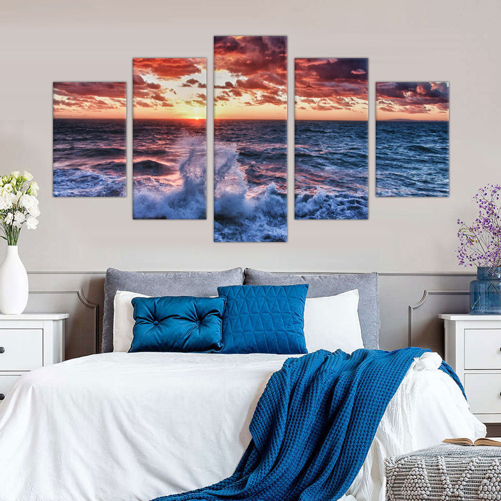 5-Piece Ocean Wave Sunset Canvas Wall Art