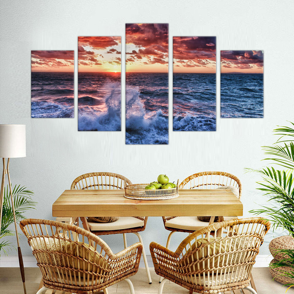 5-Piece Ocean Wave Sunset Canvas Wall Art