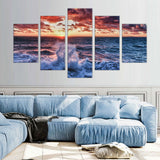 5-Piece Ocean Wave Sunset Canvas Wall Art