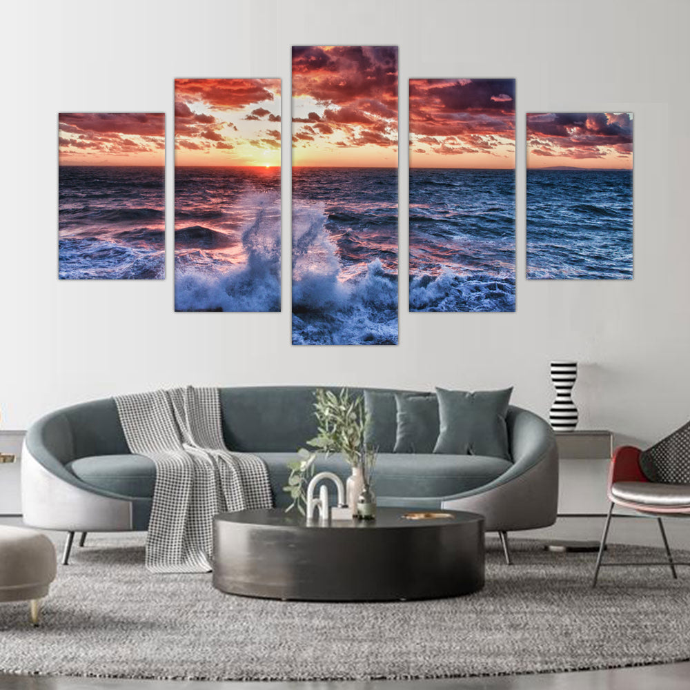 5-Piece Ocean Wave Sunset Canvas Wall Art