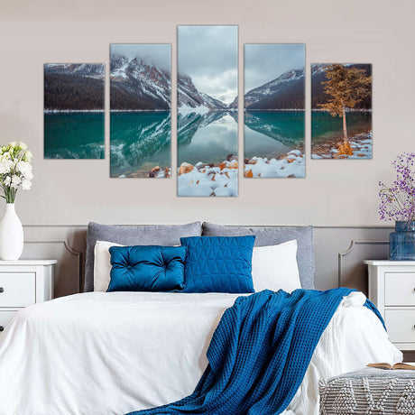 5-Piece Snow-Capped Mountain Lake Reflection Canvas Wall Art