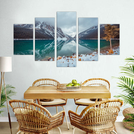 5-Piece Snow-Capped Mountain Lake Reflection Canvas Wall Art