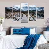 5-Piece Snowy Mountain Trail Canvas Wall Art