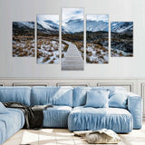 5-Piece Snowy Mountain Trail Canvas Wall Art