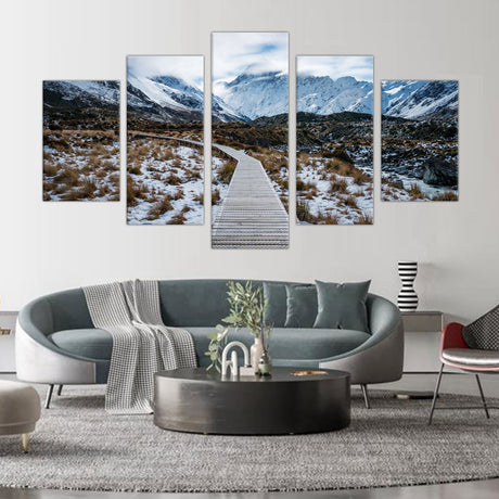 5-Piece Snowy Mountain Trail Canvas Wall Art