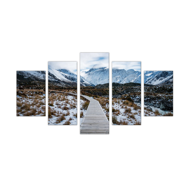 5-Piece Snowy Mountain Trail Canvas Wall Art