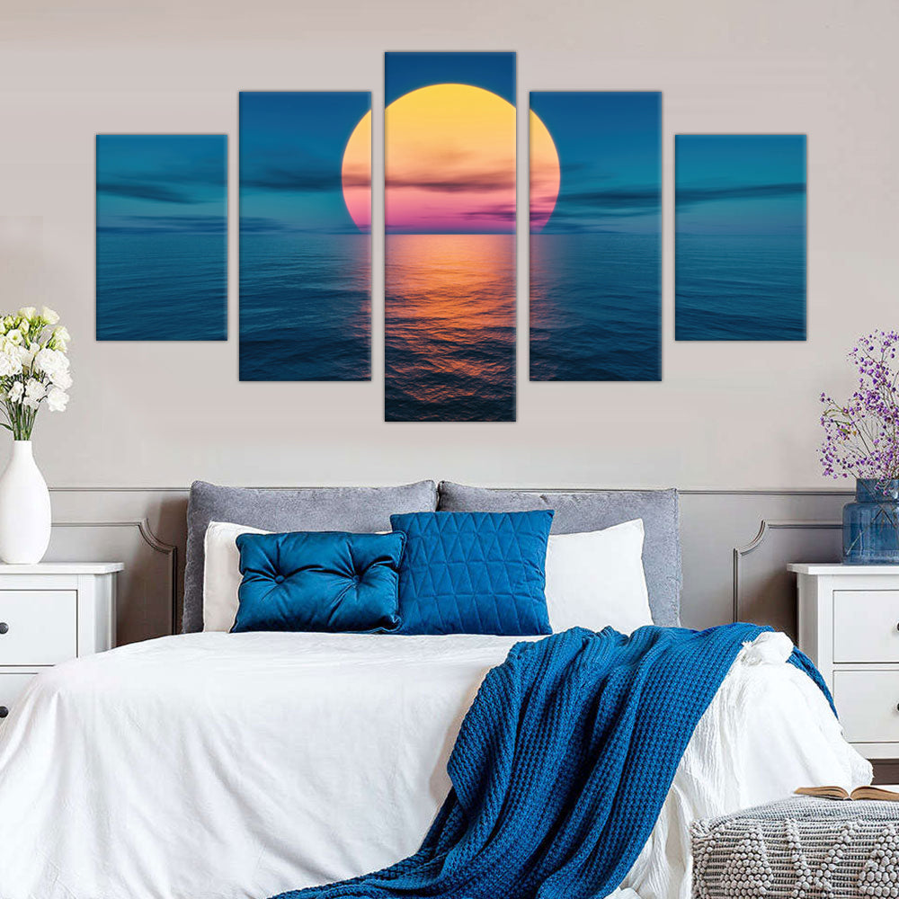 5-Piece Sunset Over Ocean Canvas Wall Art