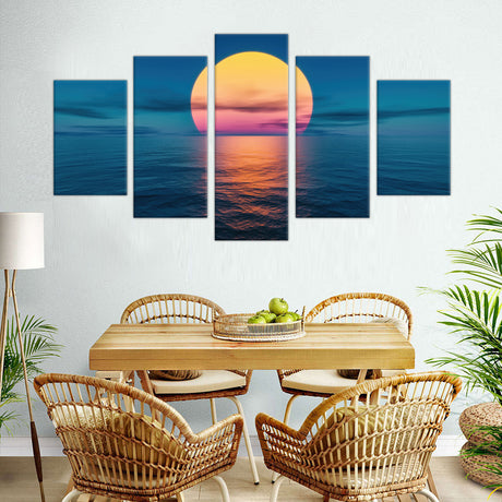 5-Piece Sunset Over Ocean Canvas Wall Art