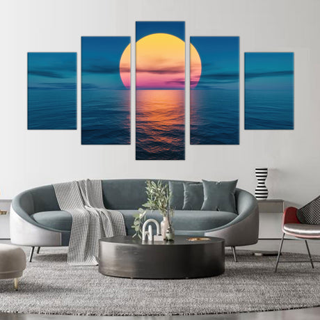 5-Piece Sunset Over Ocean Canvas Wall Art