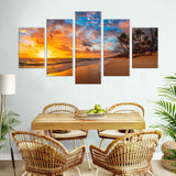 5-Piece Sunset on Tropical Beach Canvas Wall Art