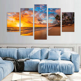 5-Piece Sunset on Tropical Beach Canvas Wall Art