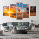 5-Piece Sunset on Tropical Beach Canvas Wall Art