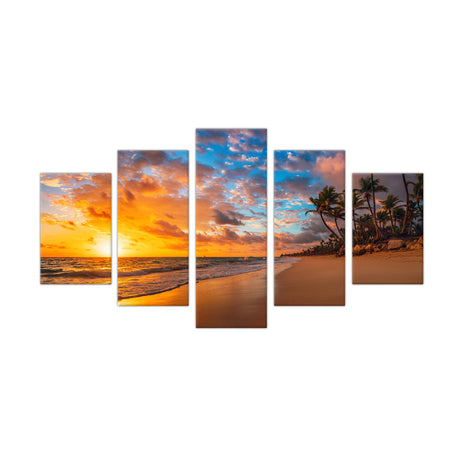 5-Piece Sunset on Tropical Beach Canvas Wall Art