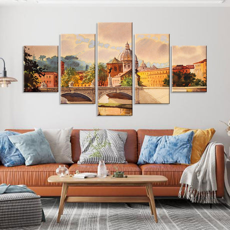 5-Piece Tiber River in Vatican Canvas Wall Art