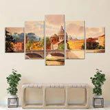 5-Piece Tiber River in Vatican Canvas Wall Art