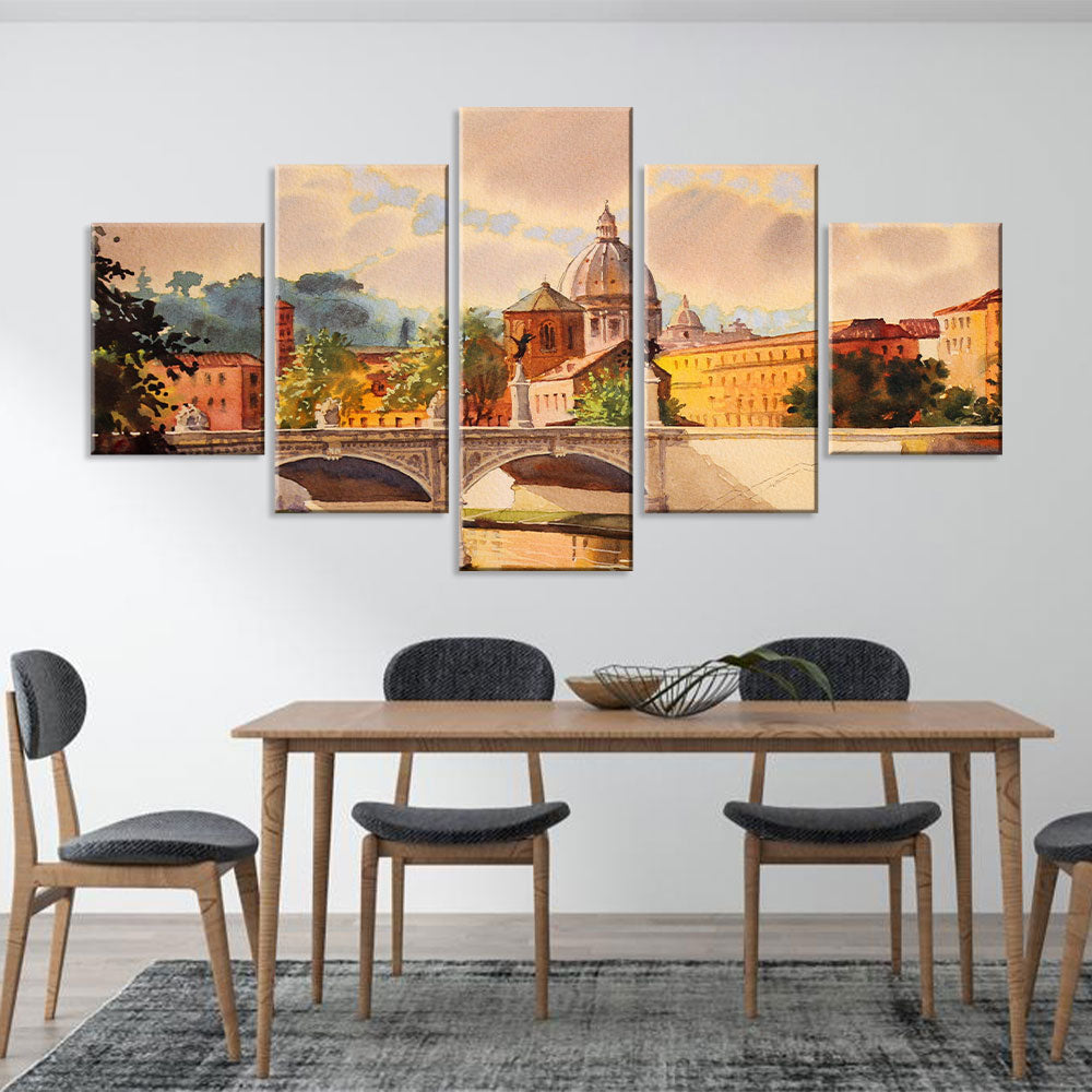 5-Piece Tiber River in Vatican Canvas Wall Art