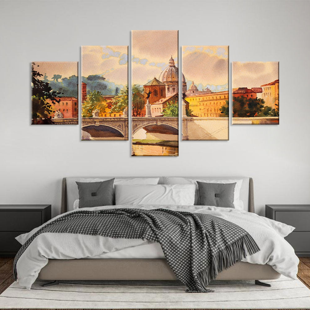 5-Piece Tiber River in Vatican Canvas Wall Art