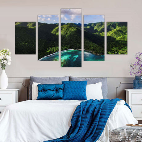 5-Piece Tropical Coastal Mountain Canvas Wall Art