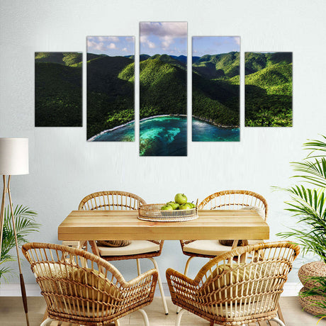 5-Piece Tropical Coastal Mountain Canvas Wall Art