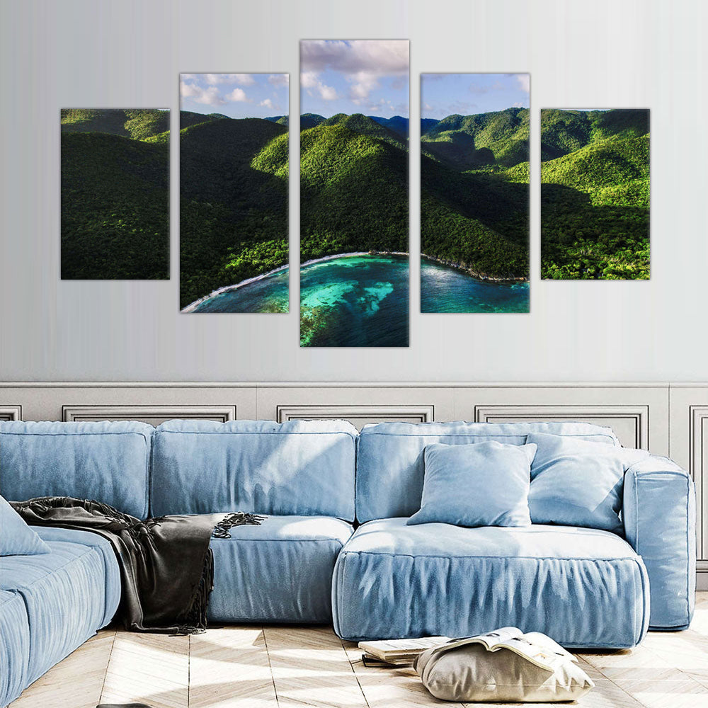 5-Piece Tropical Coastal Mountain Canvas Wall Art